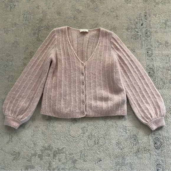 Sezane Antonetta Cardigan Sweater Jumper Powder Pink Merino Wool Mohair Medium - Picture 2 of 13